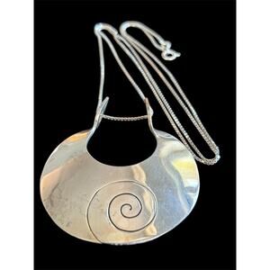 Sterling Silver Taxco Modernist Lg Pendant 24” Chain Dominique Dinouart 925